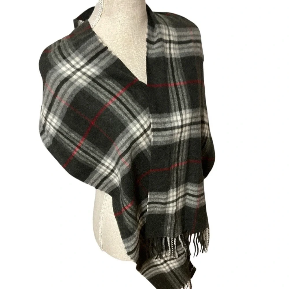 Cashmink Fraas Winter Scarf Gray Plaid Black Red Ivory Tassels‎ Germany